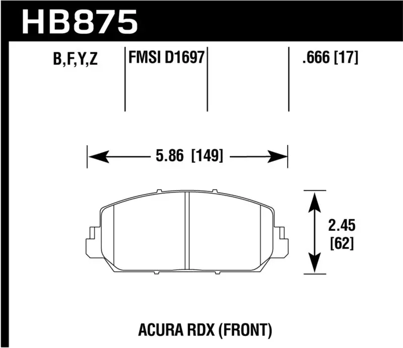 HAWK HAWKHB875B.666 14-17 Acura RDX/RLX HPS 5.0 Front Brake Pads ( Does Not Fit Civic Type R) №1