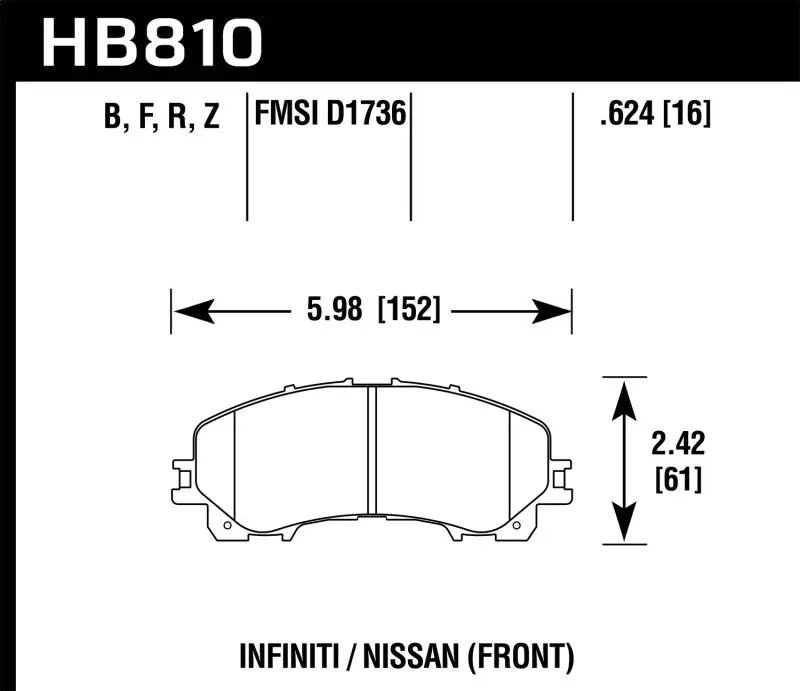 HAWK HAWKHB810F.624 14-17 Infiniti Q50 Base HPS Street Front Brake Pads №1