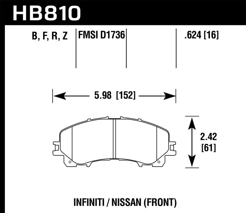 HAWK HAWKHB810B.624 14-17 Infiniti Q50 HPS 5.0 Front Brake Pads №2