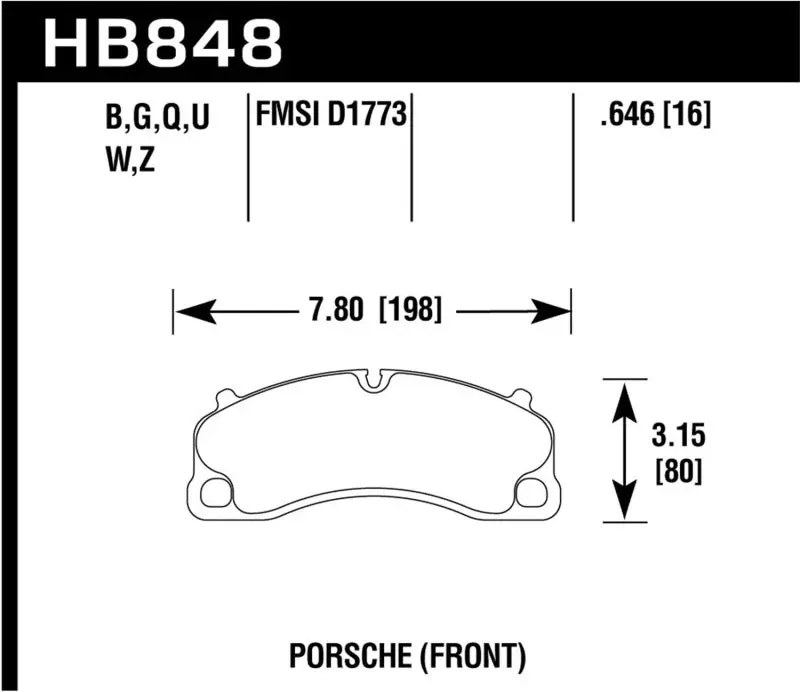 HAWK HAWKHB848U.646 14-19 Porsche 911 GT3/GT3 RS / 2016 Porsche Cayman GT4 DTC-70 Race Front Brake Pads