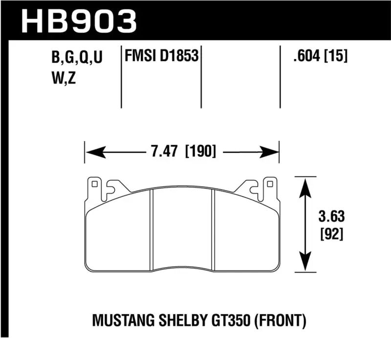 HAWK HAWKHB903N.604 15-017 Ford Mustang Shelby GT350/GT350R HP+ Front Brake Pads