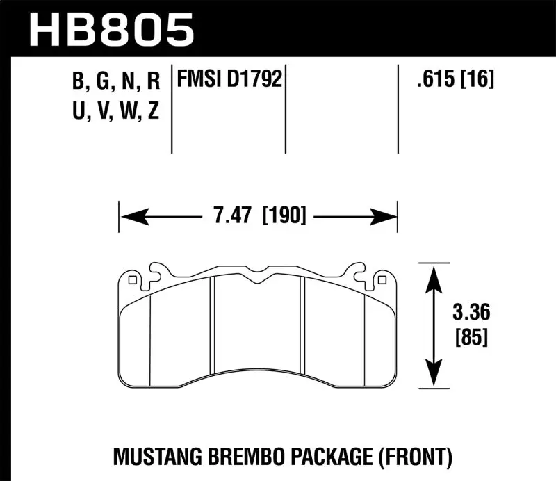 HAWK HAWKHB805G.615 15-17 Ford Mustang Brembo Package DTC-60 Front Brake Pads