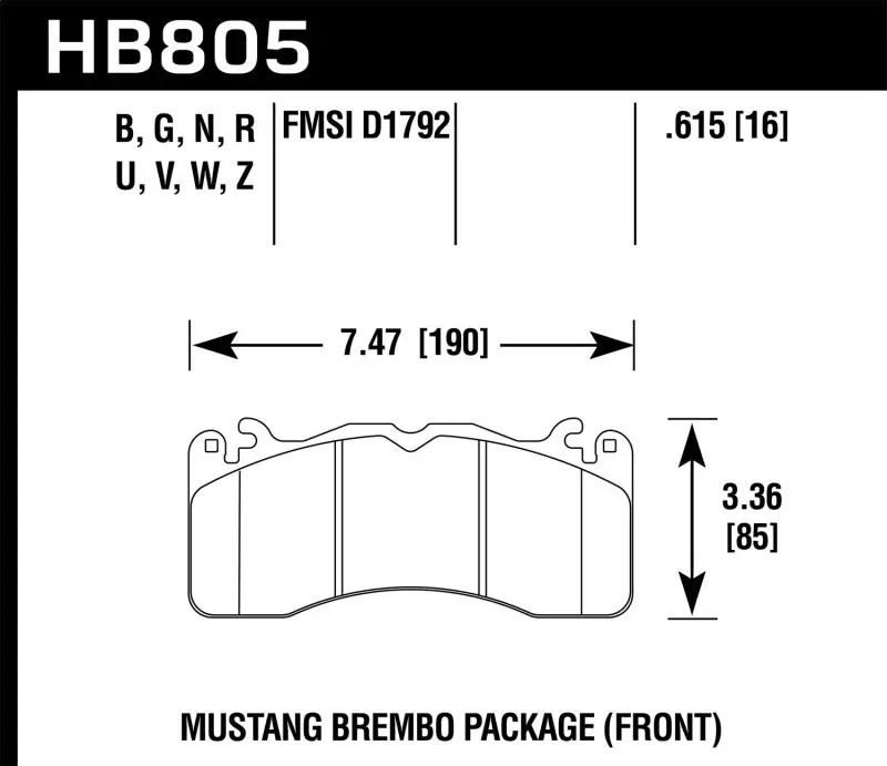 HAWK HAWKHB805G.615 15-17 Ford Mustang Brembo Package DTC-60 Front Brake Pads №3