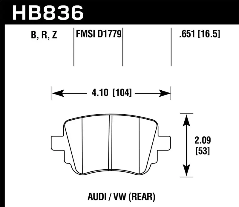 HAWK HAWKHB836B.651 15-17 Volkswagen Golf / 15-16 Volkswagen Golf GTI HPS 5.0 Rear Brake Pads