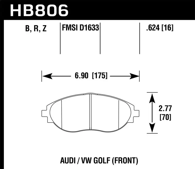 HAWK HAWKHB806B.624 16-17 Audi A6 HPS 5.0 Front Brake Pads №2