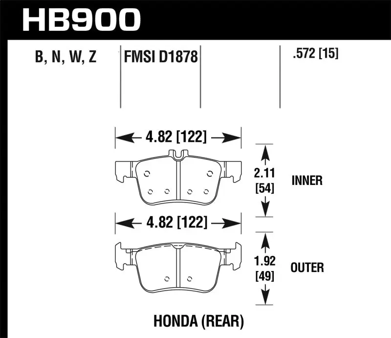 HAWK HAWKHB900B.572 16-17 Honda Civic HPS 5.0 Rear Brake Pads №1