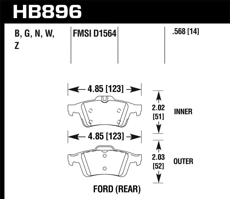 HAWK HAWKHB896N.568 16-18 Ford Focus RS HP+ Street Rear Brake Pads