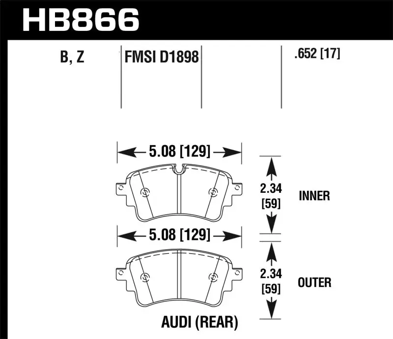 HAWK HAWKHB866Z.652 17-19 Audi A4 / 18-19 Audi A5 Performance Ceramic Street Rear Brake Pads