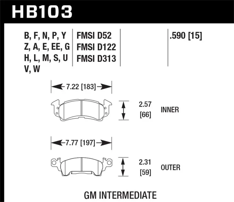 HAWK HAWKHB103B.590 1975-1975 Buick Apollo SR HPS 5.0 Front Brake Pads