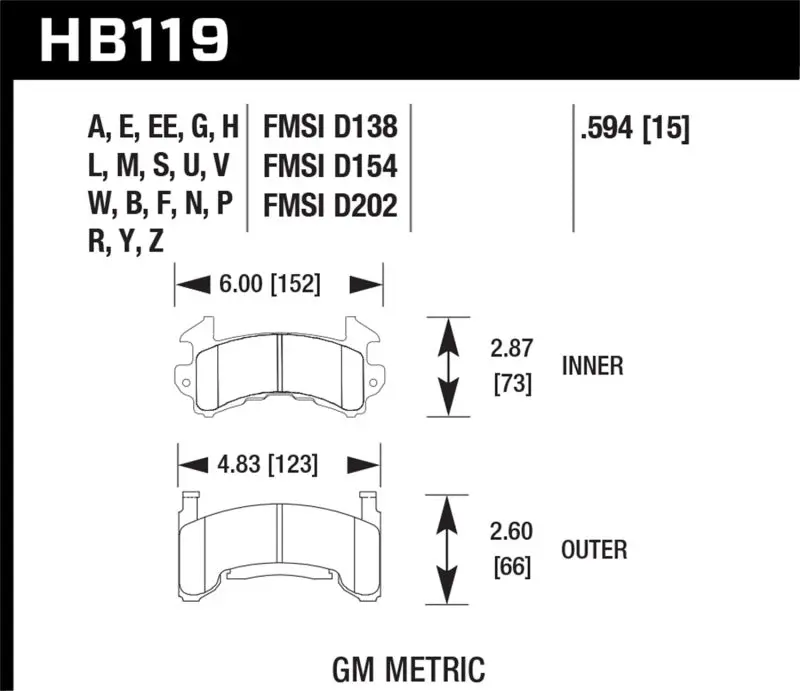 HAWK HAWKHB119B.594 1978-1979 Buick Century Custom HPS 5.0 Front Brake Pads №2