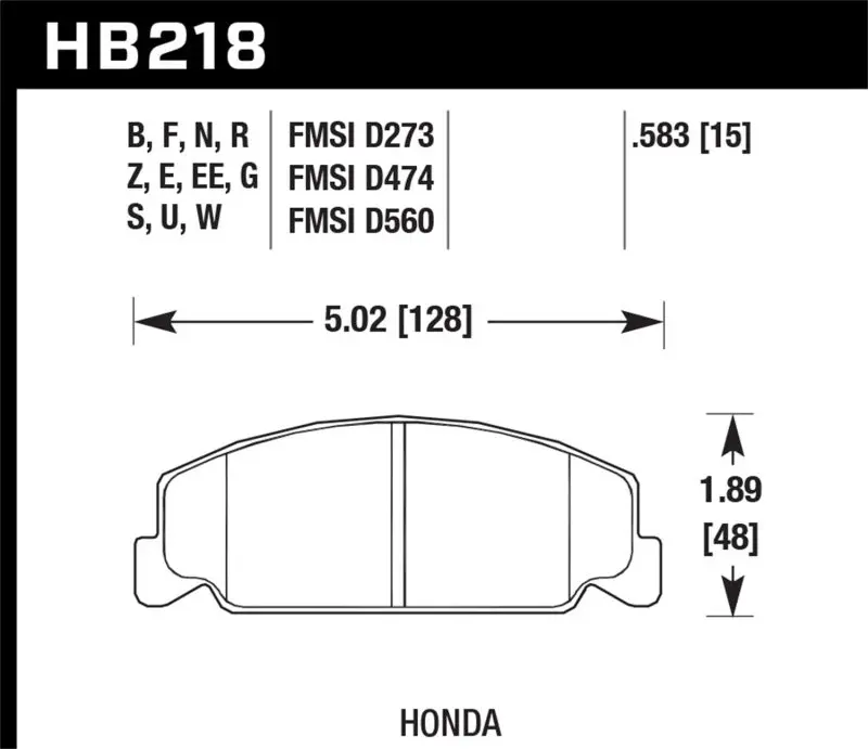 HAWK HAWKHB218B.583 1984-1985 Honda Accord Coupe 1800 LX 1.8 HPS 5.0 Front Brake Pads №1