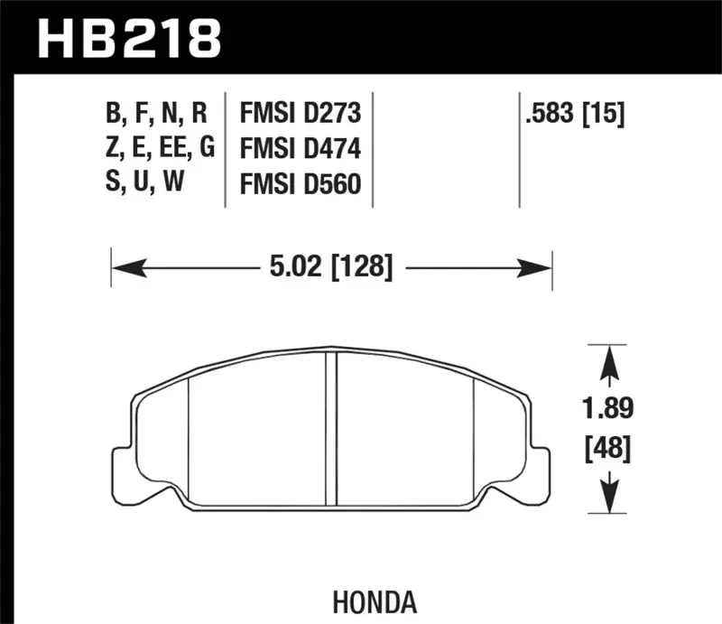 HAWK HAWKHB218B.583 1984-1985 Honda Accord Coupe 1800 LX 1.8 HPS 5.0 Front Brake Pads №3