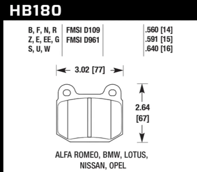 HAWK HAWKHB180B.560 1984-1986 Alfa Romeo GTV-6 2.5 HPS 5.0 Front Brake Pads №3