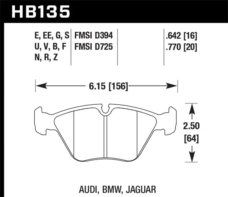 HAWK HAWKHB135B.760 1989-1995 BMW 525i HPS 5.0 Front Brake Pads