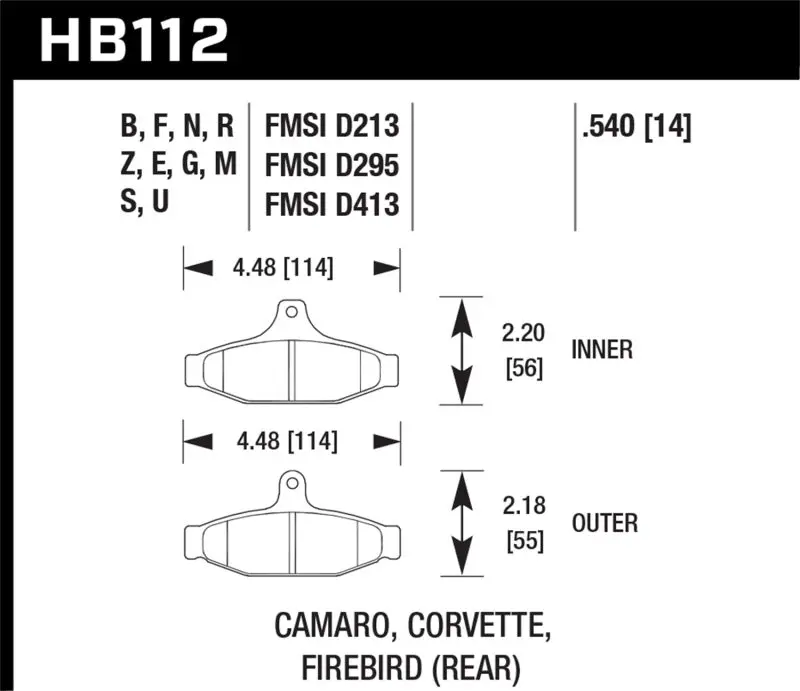 HAWK HAWKHB112B.540 1990-1990 Chevy Camaro Iroc-Z (W/Heavy Duty Brakes) HPS 5.0 Rear Brake Pads №1