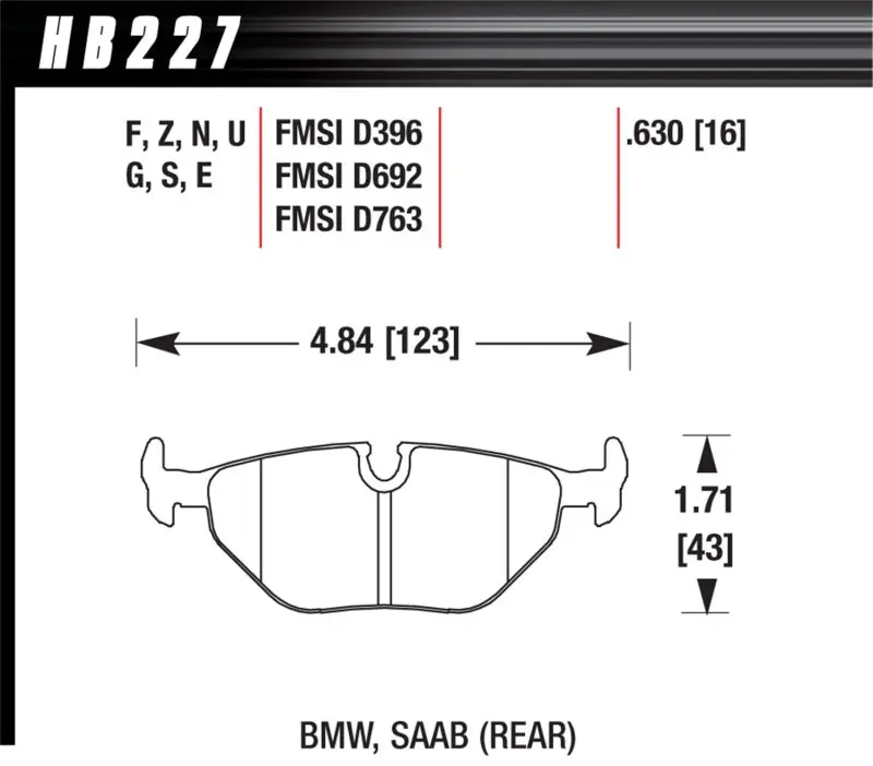 HAWK HAWKHB227B.630 1992-1998 BMW 318i HPS 5.0 Rear Brake Pads №4