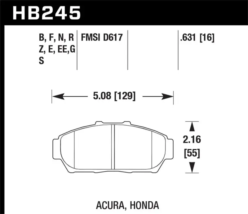 HAWK HAWKHB245B.631 1997-2001 Acura Integra GS HPS 5.0 Front Brake Pads №1