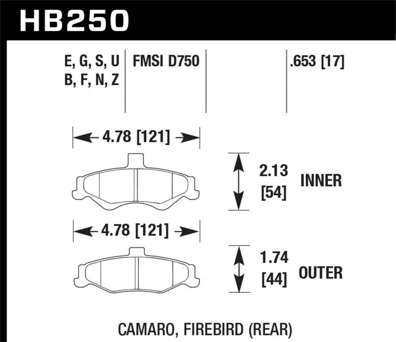 HAWK HAWKHB250B.653 1998-2002 Chevrolet Camaro SS 5.7 HPS 5.0 Rear Brake Pads