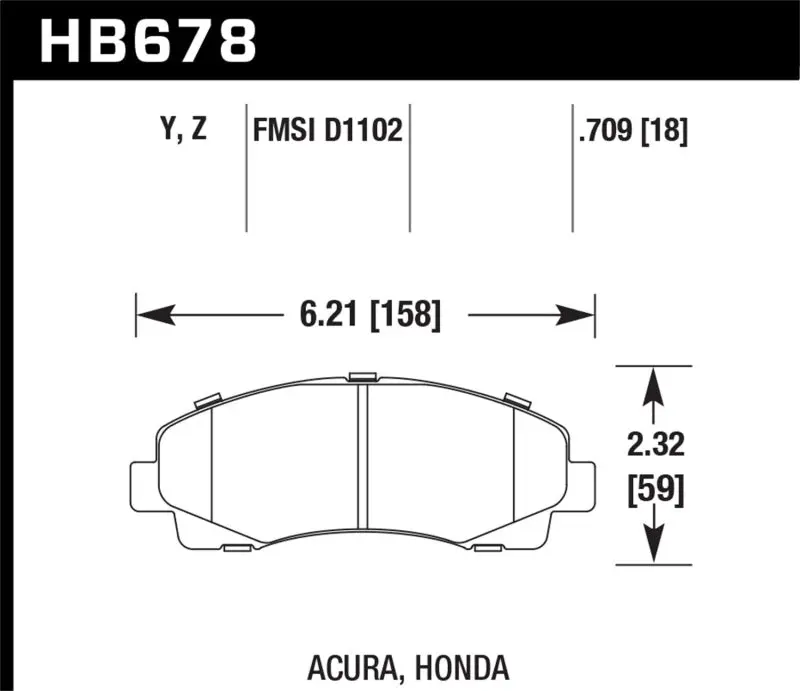 HAWK HAWKHB678Z.709 2006-11 Honda Ridgeline Street Performance Ceramic Front Brake Pads