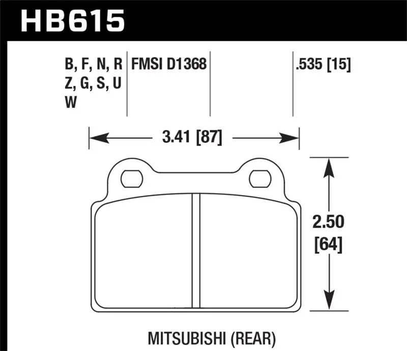 HAWK HAWKHB615B.535 2008-2014 Mitsubishi Lancer Evo (1-Piece Front Rotor) High Perf. Street 5.0 Rear Brake Pads №1