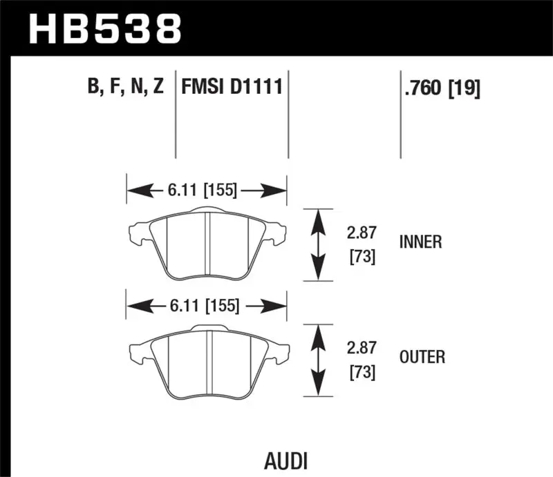 HAWK HAWKHB538B.760 2009-2009 Audi A4 Cabriolet HPS 5.0 Front Brake Pads №1