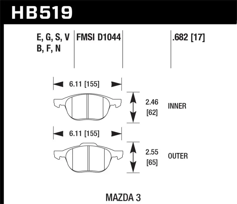 HAWK HAWKHB519B.682 2013-2014 Ford Escape (FWD Only) HPS 5.0 Front Brake Pads