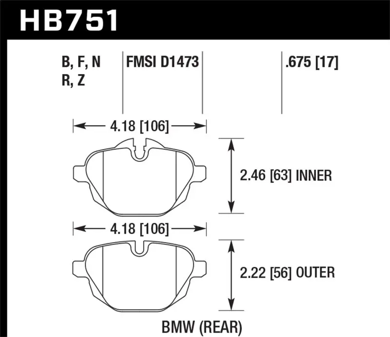 HAWK HAWKHB751B.675 2015 BMW 428i Gran Coupe / 11-16 535i / 11-16 X3/X4 HPS 5.0 Rear Brake Pads