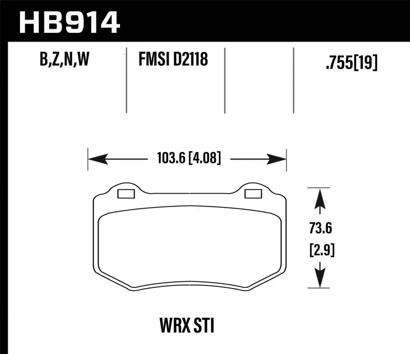 HAWK HAWKHB914N.580 2018 Subaru WRX STI HP Plus Rear Brake Pads