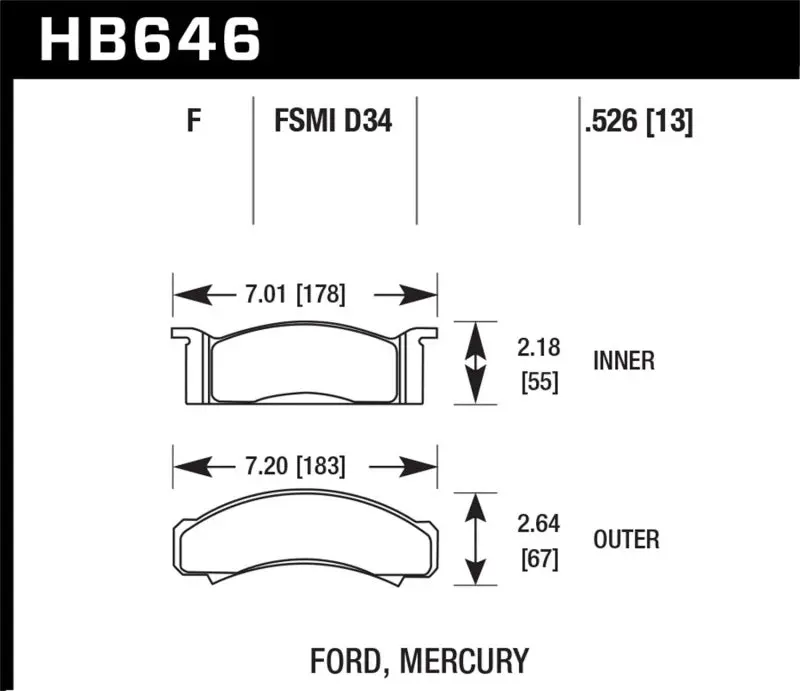 HAWK HAWKHB646F.526 68-73 Ford Mustang / 68-71 Torino / 68-71 Montego / 68-73 Cougar HPS Street Front Brake Pads №4