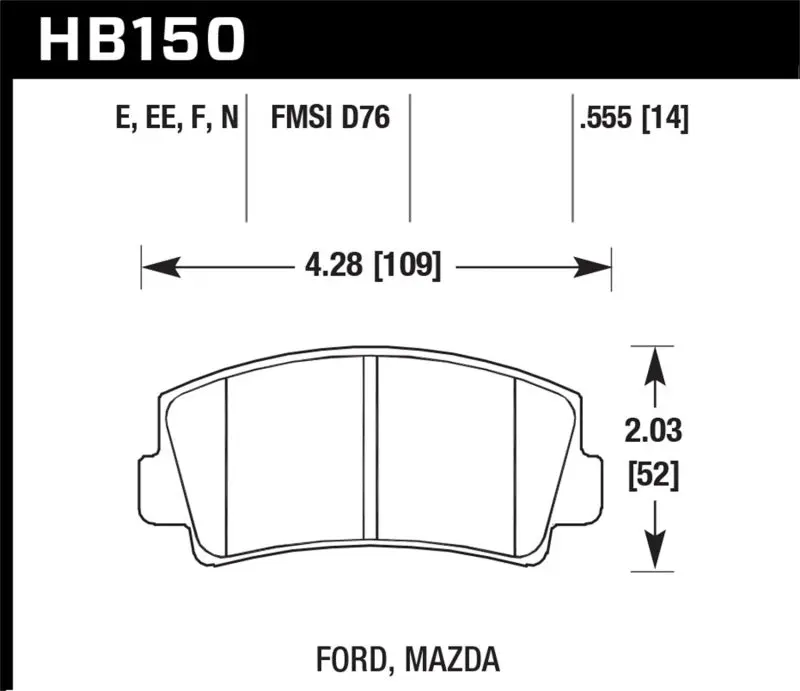 HAWK HAWKHB150E.555 79-84 Mazda B2000 / 70-74 RX-2 / 74-78 RX-4 / 79-85 RX-7 Blue 9012 Front Race Brake Pads