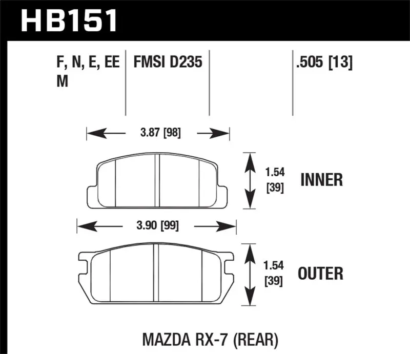 HAWK HAWKHB151E.505 81-85 Mazda RX-7 Blue 9012 Rear Race Brake Pads №1