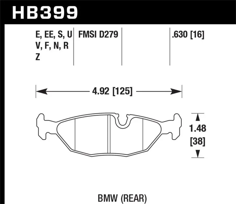 HAWK HAWKHB399F.630 84-4/91 BMW 325 (E30) HPS Street Rear Brake Pads №3