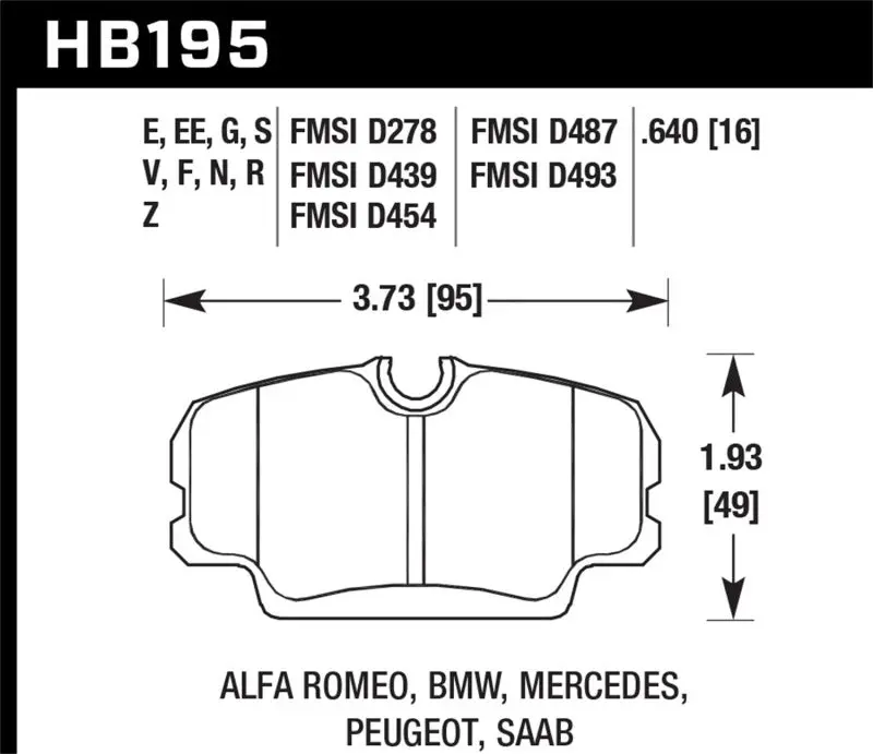 HAWK HAWKHB195N.640 84-4/91 BMW 325 (E30) HT-10 HP+ Street Front Brake Pads №1