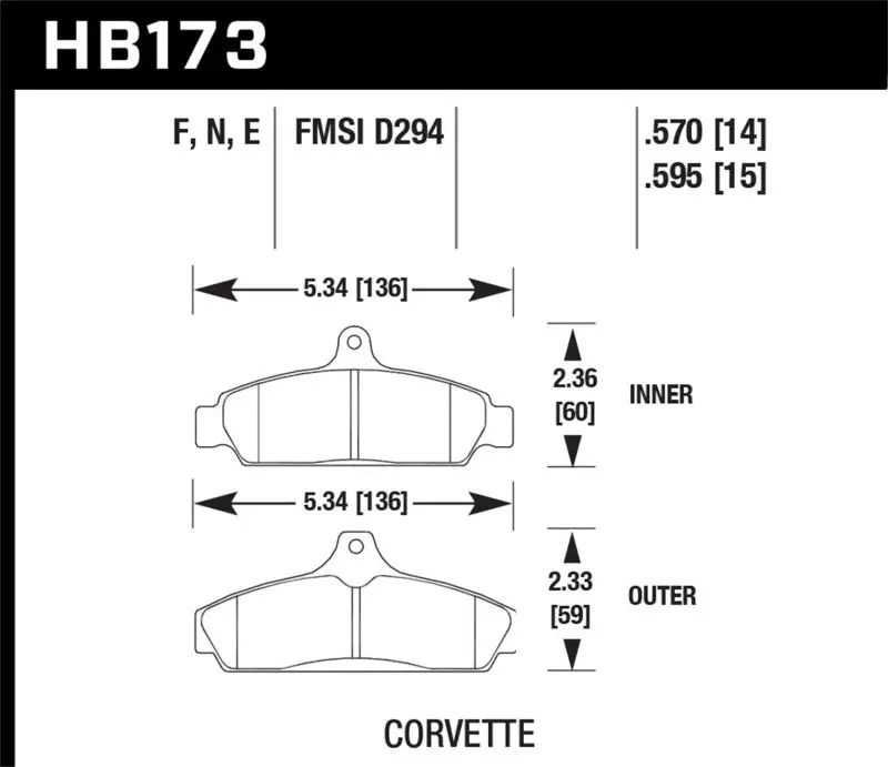 HAWK HAWKHB173F.570 84-87 Chevy Corvette 5.7 HPS Street Front Brake Pads №2