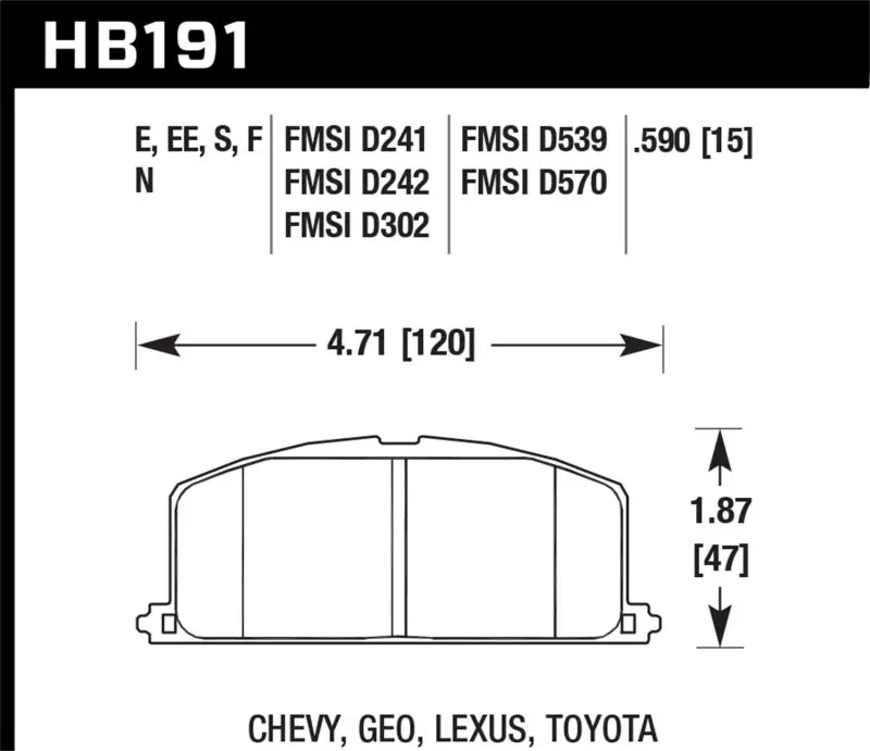 HAWK HAWKHB191N.590 87 Toyota Corolla FX16 HP+ Street Front Brake Pads