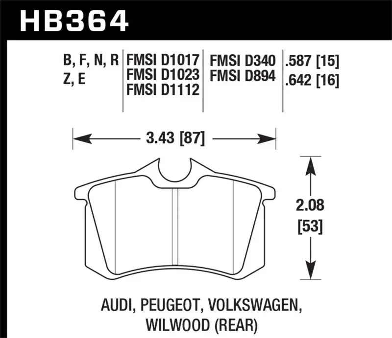 HAWK HAWKHB364F.642 89-92 VW Golf GTi / GLS Turbo/ GLX ( VR6) / 1.8 Turbo / VR6 / 00-06 Audi TT HPS Street Rear Bra