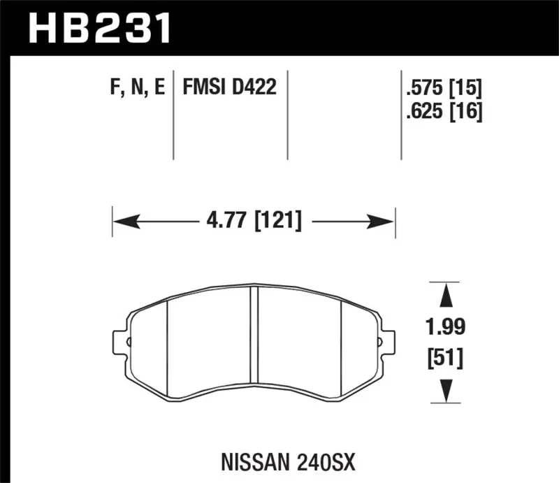 HAWK HAWKHB231N.625 89-93 240SX LE & SE (Non-ABS) & Base / 94-96 240SX SE & Base HP+ Street Front Brake Pads