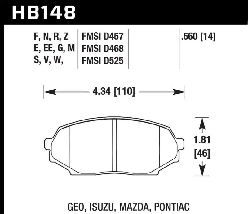 HAWK HAWKHB148E.560 89-93 Miata Blue 9012 Race Front Brake Pads D525