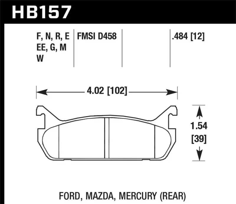 HAWK HAWKHB157E.484 89-93 Miata Blue 9012 Race Rear Brake Pads D458