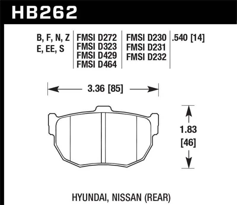 HAWK HAWKHB262N.540 89-97 Nissan 240SX SE HP+ Street Rear Brake Pads №1