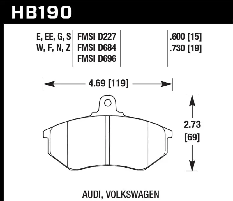 HAWK HAWKHB190F.600 93-99 VW Golf 2.0L / 96-99 GTI 2.0L / 96-98 Jetta 2.0L / 90-96 Passat 2.0L HPS Street Front Bra №1