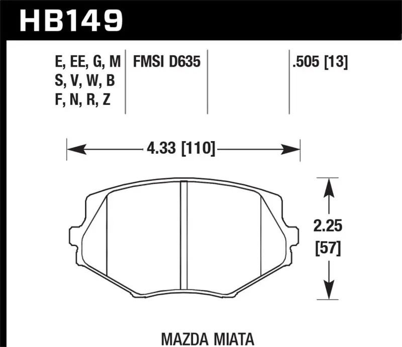 HAWK HAWKHB149G.505 94-00 Mazda Miata / 01-03 Miata W/ Standard Suspension DTC-60 Race Front Brake Pads (D635)