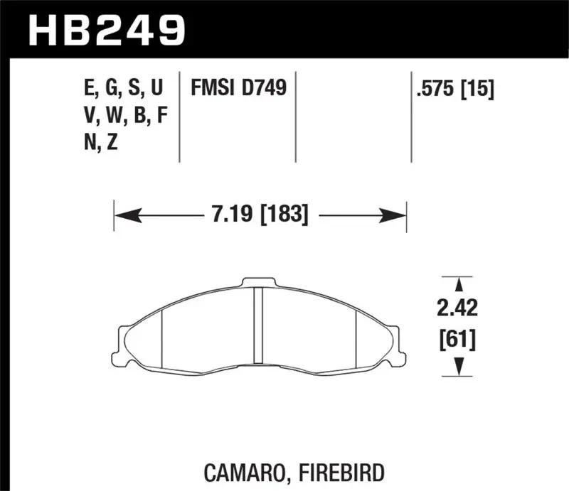 HAWK HAWKHB249N.575 98-02 Camaro/Firebird HP+ Street Front Brake Pads