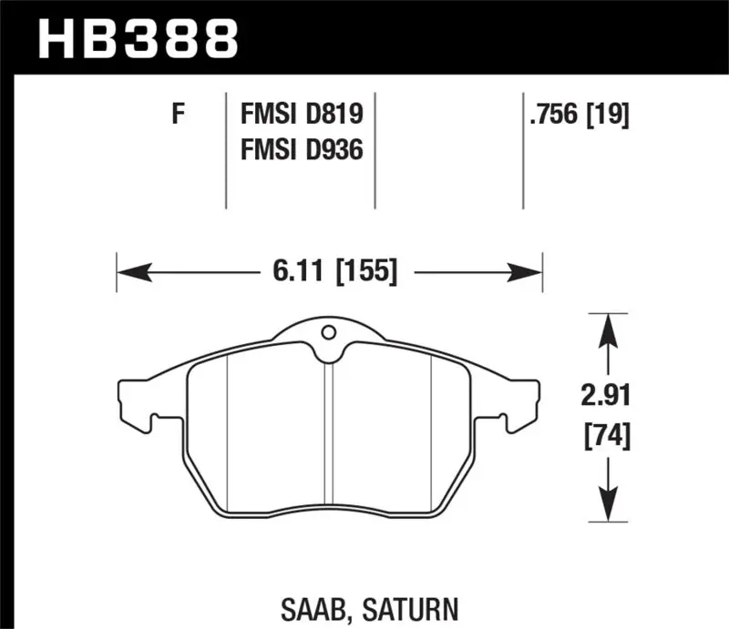 HAWK HAWKHB388F.756 99-02 Saab 9-3/99-04 Saab 9-5 D819 HPS Street Front Brake Pads