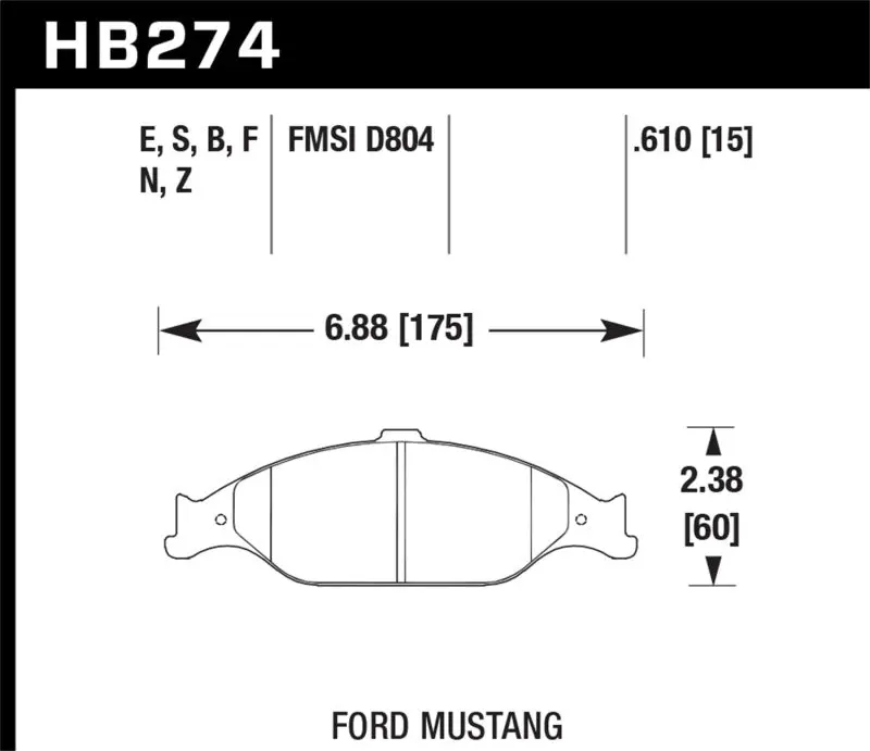 HAWK HAWKHB274F.610 99-04 Ford Mustang Base/GT HPS Street Front Brake Pads