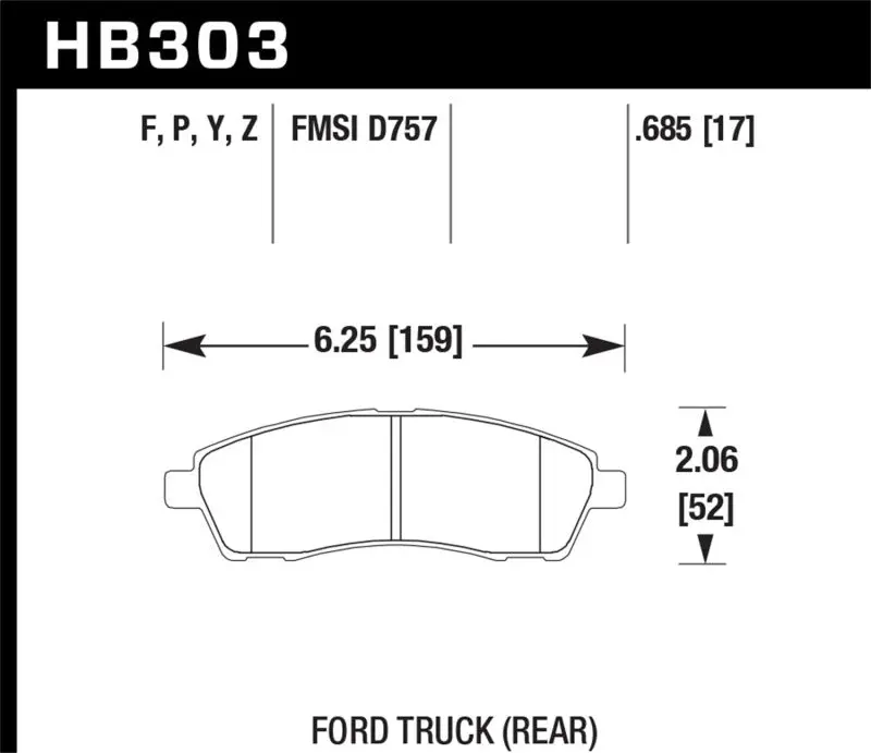 HAWK HAWKHB303Y.685 99-05 Cadillac Excursion / 99-04 Ford F-250/F-350 Super Duty Pickup Rear LTS Street Brake Pads