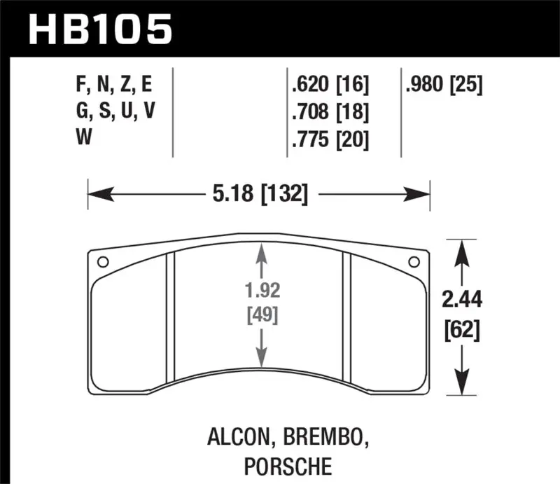 HAWK HAWKHB105U.980 Alcon/Brembo/Porsche DTC-70 Rear Race Brake Pads №2