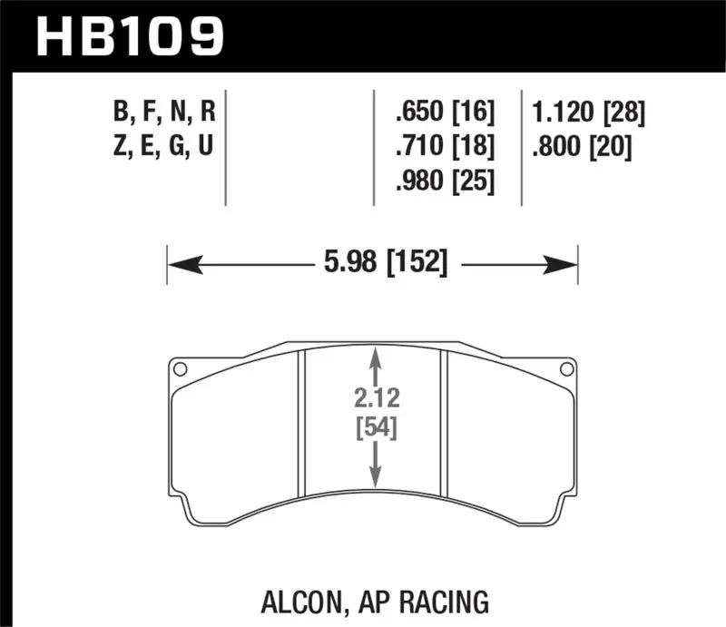 HAWK HAWKHB109U.710 Alcon TA-6 / AP Racing CP5060-2/3/4/5ST / AP Racing CP5555 / Rotora FC6 DTC-70 Race Brake Pads