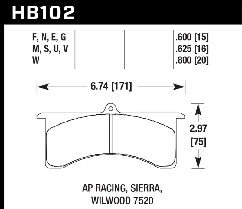 HAWK HAWKHB102G.800 AP Racing 6 - Sierra/JFZ - Wilwood DTC-60 Race Brake Pads