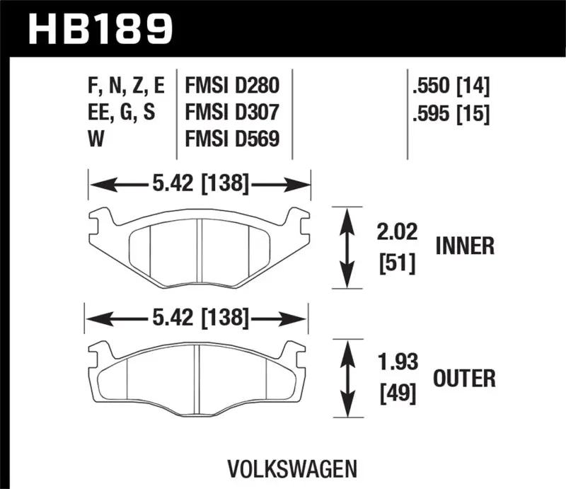 HAWK HAWKHB189E.595 Blue 9012 Brake Pads Volkswagen